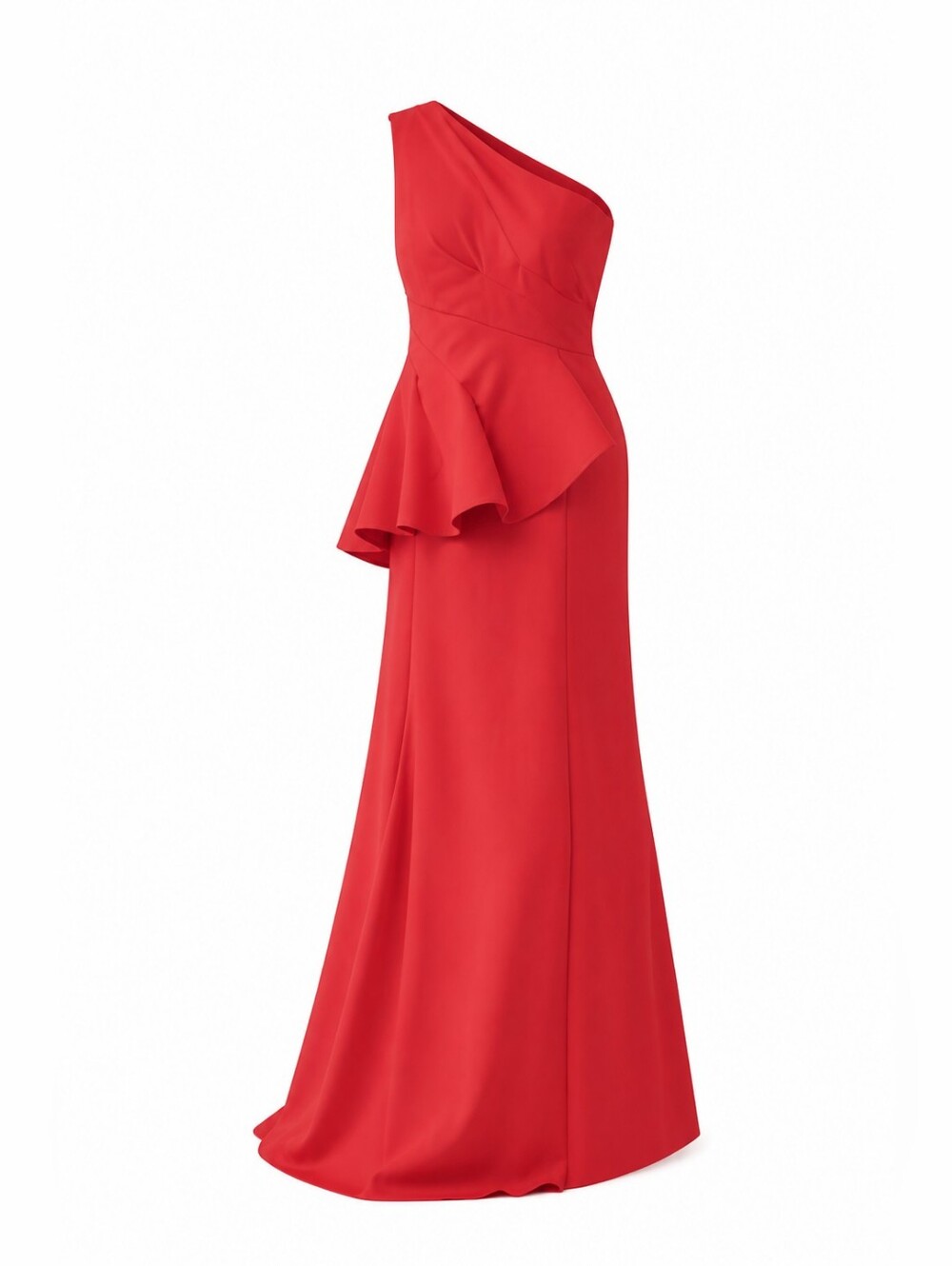 Chiara Boni Italy One-Shoulder Peplum Evening Dress Mermaid Long Coral 48 L 12